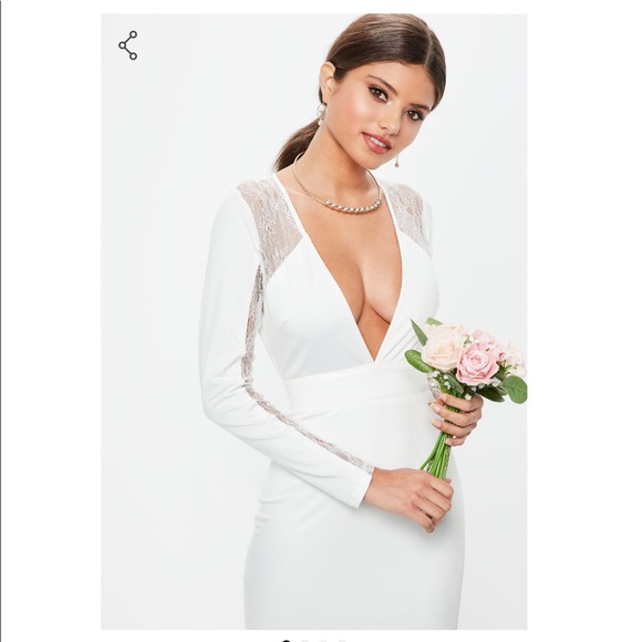 white long sleeve plunge open back maxi dress - Picture 2 of 8